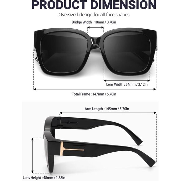 🆕 Women Black Trendy Polarized Sunglasses Oversized Fit Over Driving Protection - Picture 4 of 5
